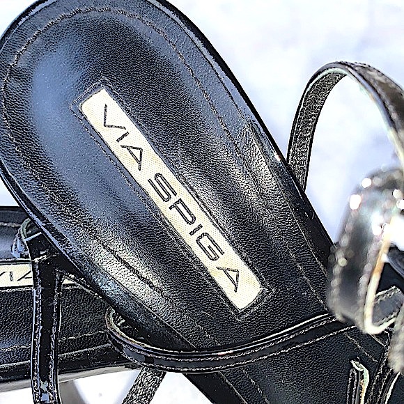 VIA SPIGA SANDAL BLACK PATENT LEATHER STRAPY HEEL SIZE 8 1/2  V-JEMA NIB Y2K - Picture 8 of 11